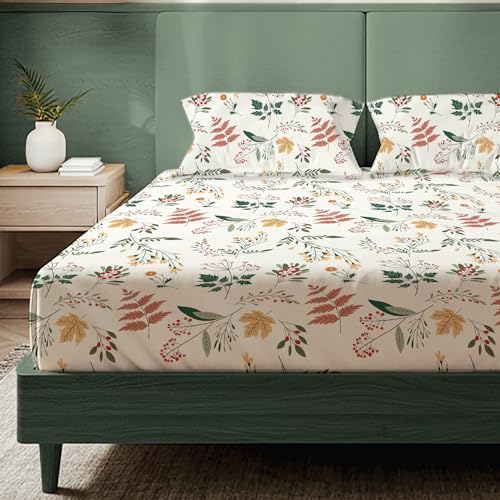 Urban Space Printed Bedsheet for Double Bed with 2 Pillow Covers, Glaced Cotton Microfiber Queen Size Bedsheet, Soft-Breathable Wrinkel Free Bedsheet (90 x 100 Inches - Fall Season) - Image 1
