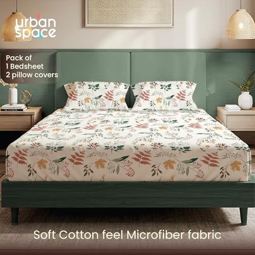 Urban Space Printed Bedsheet for Double Bed with 2 Pillow Covers, Glaced Cotton Microfiber Queen Size Bedsheet, Soft-Breathable Wrinkel Free Bedsheet (90 x 100 Inches - Fall Season) - Image 2