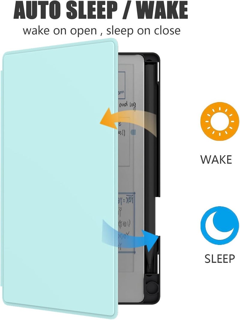E NET-CASE غلاف لجهاز Remarkable Paper Pro Move 7.3 بوصة، غلاف كتابي بملمس جلدي مع حامل قلم مدمج للإصدار 2025 (أزرق سماوي) - Image 2