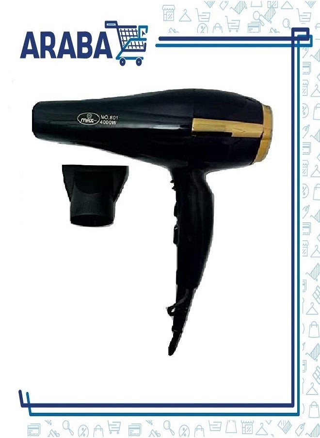 Max - MAX BRA Professional Hair Dryer -801 - Black - Image 1