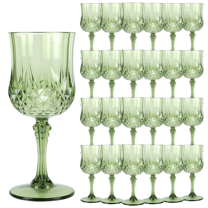 LEYIQU Plastic Wine Glasses, Plastic Goblets Vintage Style Cordial Unbreakable Drinking Glasses, Reusable Drinkware for Wedding Reception, Grand Event Party Supplies, Easter (24, New Green) - Image 1