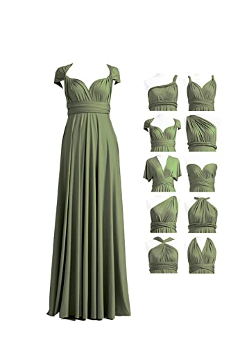 72styles فستان العروس القابل للتحويل فستان ماكسي مسائي مع حمالة (مقاس كبير، زيتوني) - Image 1