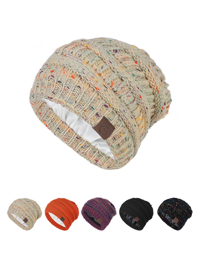 Durio Satin Lined Beanie for Women - Unisex Slouchy Beanie Fashionable Oversized Cable Knit Hat Skull Cap - Image 1