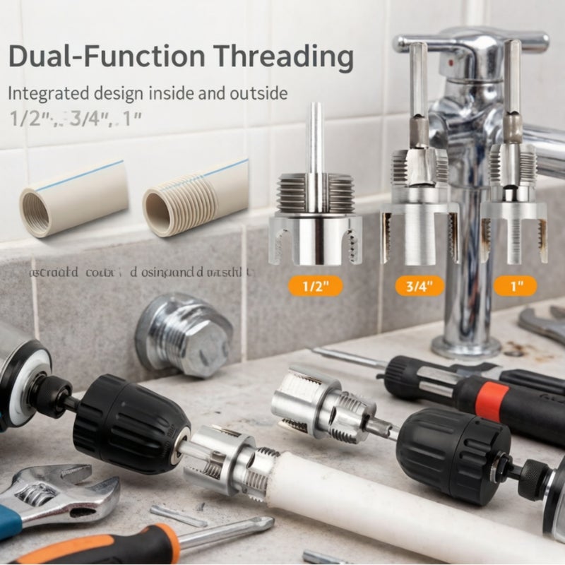 Pipe Threading Tool 2-Piece Silver High-Hardness Carbon Steel Set - Two-In-One Internal External Threading Capability Pipe Threader for Diyers, Plumbers, Home Repairs, Garden Irrigation & On-Site Cons - Image 2