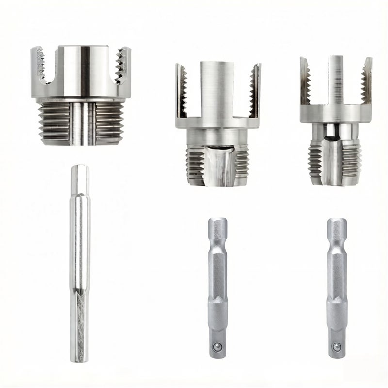 Pipe Threading Tool 2-Piece Silver High-Hardness Carbon Steel Set - Two-In-One Internal External Threading Capability Pipe Threader for Diyers, Plumbers, Home Repairs, Garden Irrigation & On-Site Cons - Image 1
