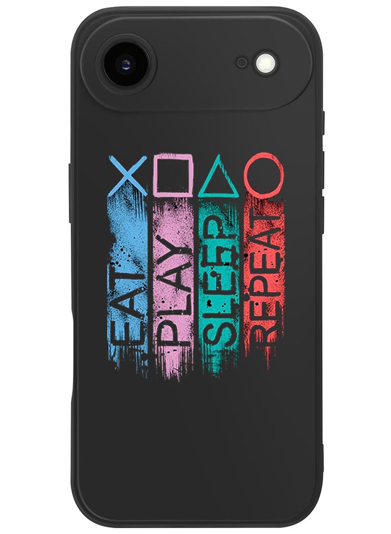 Theodor Protective Slim Fit Case Liquid Silicone Cover with Full Body Protection Anti-Scratch Shockproof Case For Apple iPhone 17 Air (Black) Eat play sleep repeat - Image 1