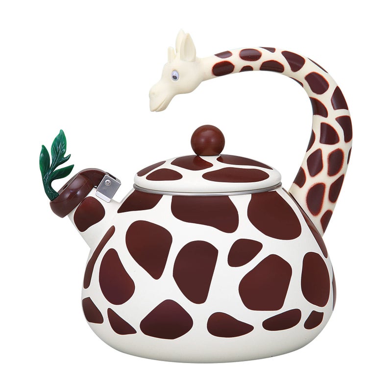 Supreme Housewares غلاية شاي تصدر صوت صفير للموقد بتصميم زرافة من الفولاذ المطلي بالمينا - أدوات منزلية رائعة