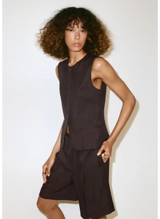 Mango 32-CHOCOLATE Lyocell Buttoned Gilet for Women | Best Price UAE