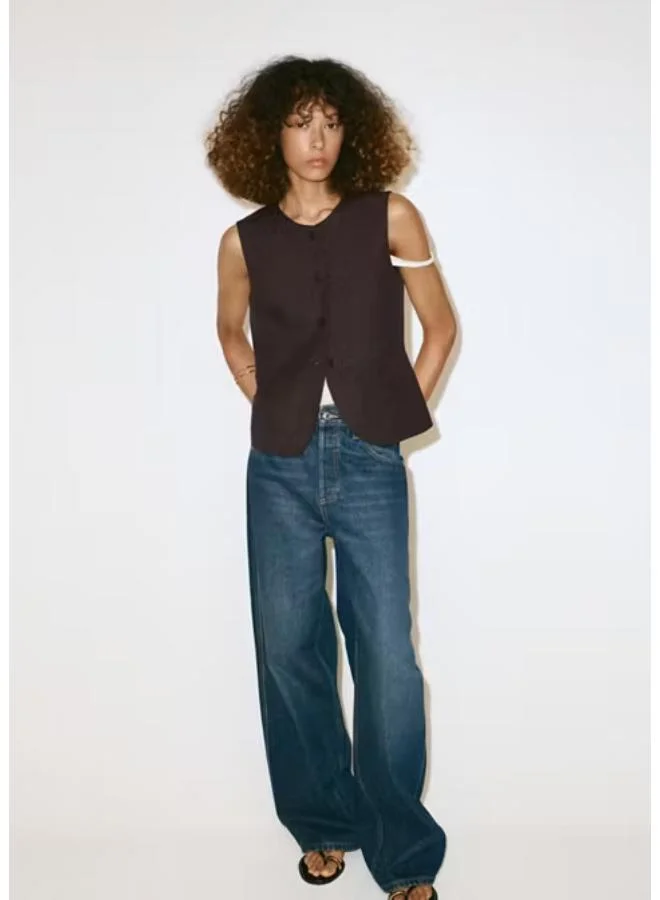 Mango 32-CHOCOLATE Lyocell Buttoned Gilet for Women | Best Price UAE