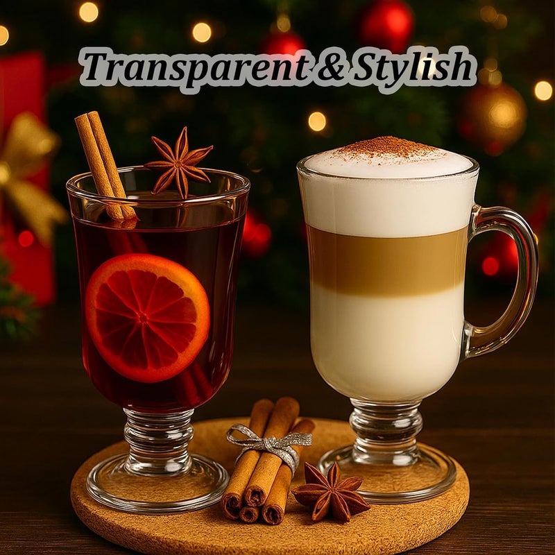SHANDERBAR Set of 6 Irish Coffee Mugs, 8.8 Oz Irish Coffee Glasses with Handle & Footed Stem Base, Clear Glass Mugs Espresso Glass Cups for Hot Cold Beverages, Tea, Latte, Cappuccino, Smoothie - Image 4