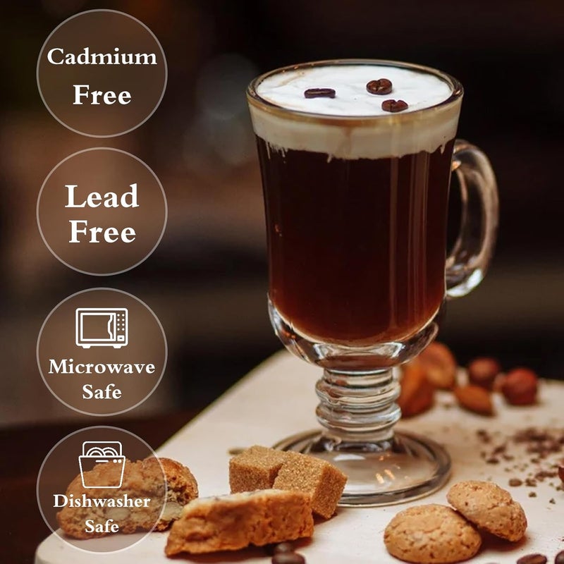 SHANDERBAR Set of 6 Irish Coffee Mugs, 8.8 Oz Irish Coffee Glasses with Handle & Footed Stem Base, Clear Glass Mugs Espresso Glass Cups for Hot Cold Beverages, Tea, Latte, Cappuccino, Smoothie - Image 2