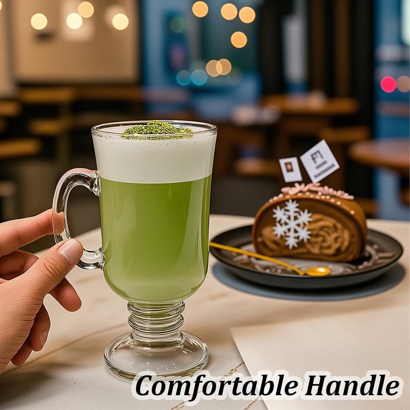 SHANDERBAR Set of 6 Irish Coffee Mugs, 8.8 Oz Irish Coffee Glasses with Handle & Footed Stem Base, Clear Glass Mugs Espresso Glass Cups for Hot Cold Beverages, Tea, Latte, Cappuccino, Smoothie - Image 5