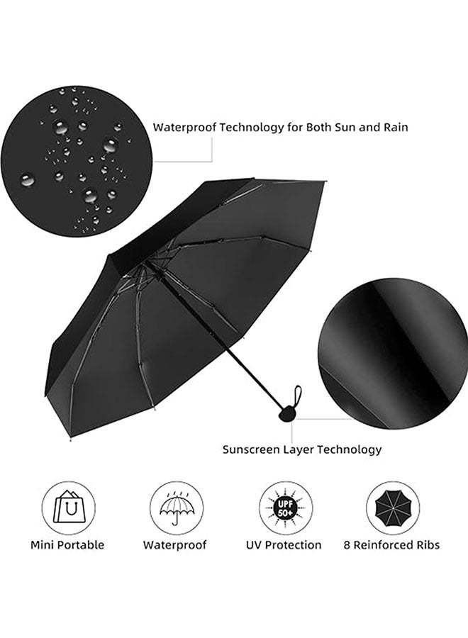 Mini Folding Compact Umbrella with Case, 8 Ribs Windproof Anti-UV Auto Open & Close Compact Umbrella, Travel Umbrella for Women and Girls, Black - Image 4