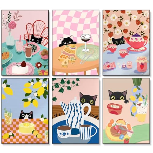 Fountor 6 Pack Paint by Numbers Kit for Adults Beginner Cat Adult Paint by Number Kits on Canvas Without Frame Funny DIY Acrylic Black Cat Oil Painting by Numbers for Home Decor Gift 10 W x 14L - Image 1