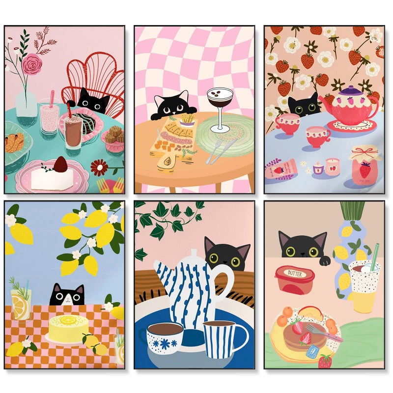 Fountor 6 Pack Paint by Numbers Kit for Adults Beginner Cat Adult Paint by Number Kits on Canvas Without Frame Funny DIY Acrylic Black Cat Oil Painting by Numbers for Home Decor Gift 10 W x 14L - Image 2