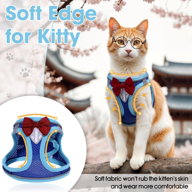 NCMAMA Cat Vest Harness and Leash Set for Walking Escape Proof, Adjustable Kitten Harness Breathable Mesh with Reflective Strips Harness for Kitty Puppy Bunny (Blue, XS) - Image 4