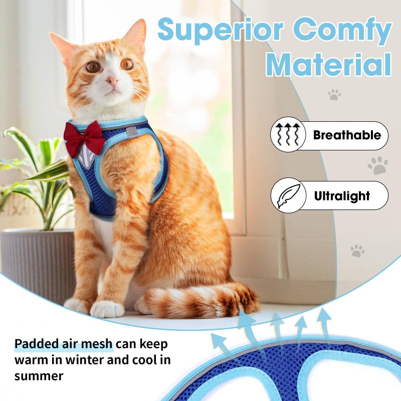NCMAMA Cat Vest Harness and Leash Set for Walking Escape Proof, Adjustable Kitten Harness Breathable Mesh with Reflective Strips Harness for Kitty Puppy Bunny (Blue, XS) - Image 3