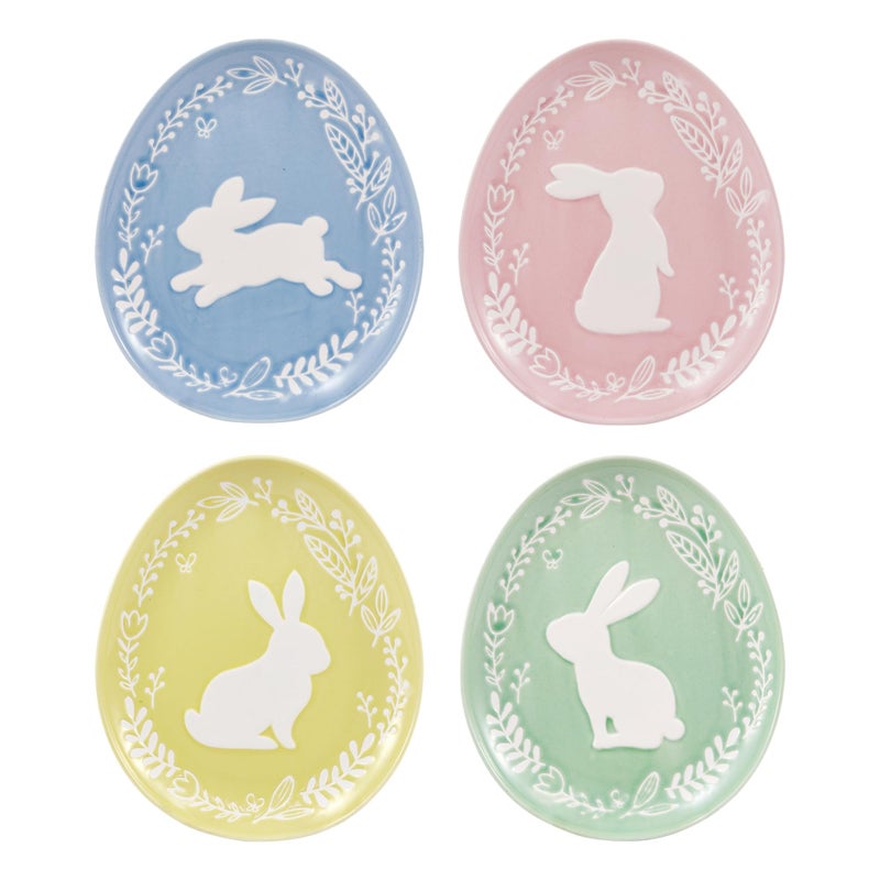 Bico Pastel Color Bunny Stoneware Salad Plates Set, Microwave & Dishwasher Safe, for Easter, Spring - Image 1