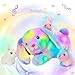 Hopearl LED Musical Stuffed Bunny Light up Singing Plush Toy Playset Mommy Rabbit with 3 Baby Bunnies in her Tummy Adjustable Volume Lullaby Animated Soothe Gifts for Kids Toddler Girls Rainbow 12 - Image 2