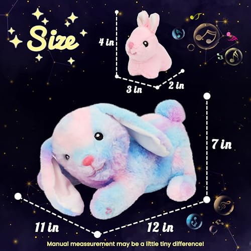 Hopearl LED Musical Stuffed Bunny Light up Singing Plush Toy Playset Mommy Rabbit with 3 Baby Bunnies in her Tummy Adjustable Volume Lullaby Animated Soothe Gifts for Kids Toddler Girls Rainbow 12 - Image 5