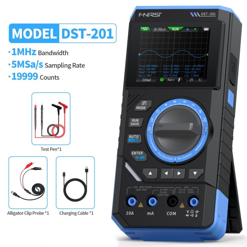 FNIRSI DST-201 جهاز متعدد الوظائف رقمي ثلاثي الوظائف ومقياس التذبذب ومصدر الإشارة 19999 عدادة عرض 1 ميجاهرتز معدل أخذ عينات 5 ميجا عينة في الثانية أداة كهربائية محمولة - Image 2