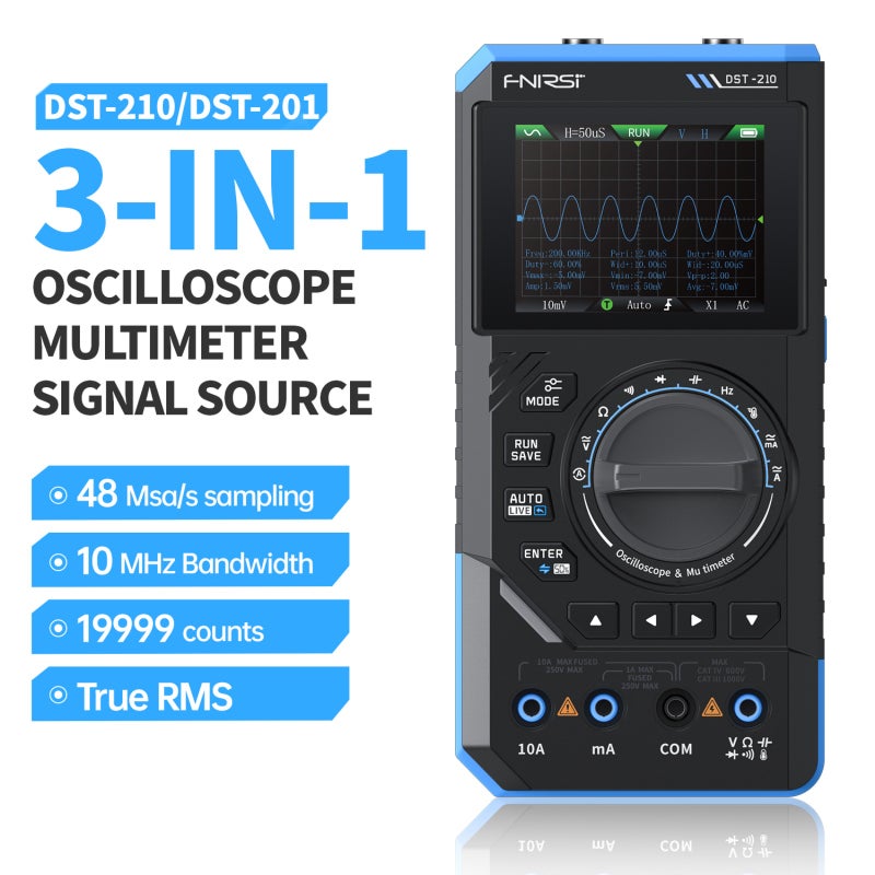 FNIRSI DST-201 جهاز متعدد الوظائف رقمي ثلاثي الوظائف ومقياس التذبذب ومصدر الإشارة 19999 عدادة عرض 1 ميجاهرتز معدل أخذ عينات 5 ميجا عينة في الثانية أداة كهربائية محمولة - Image 3