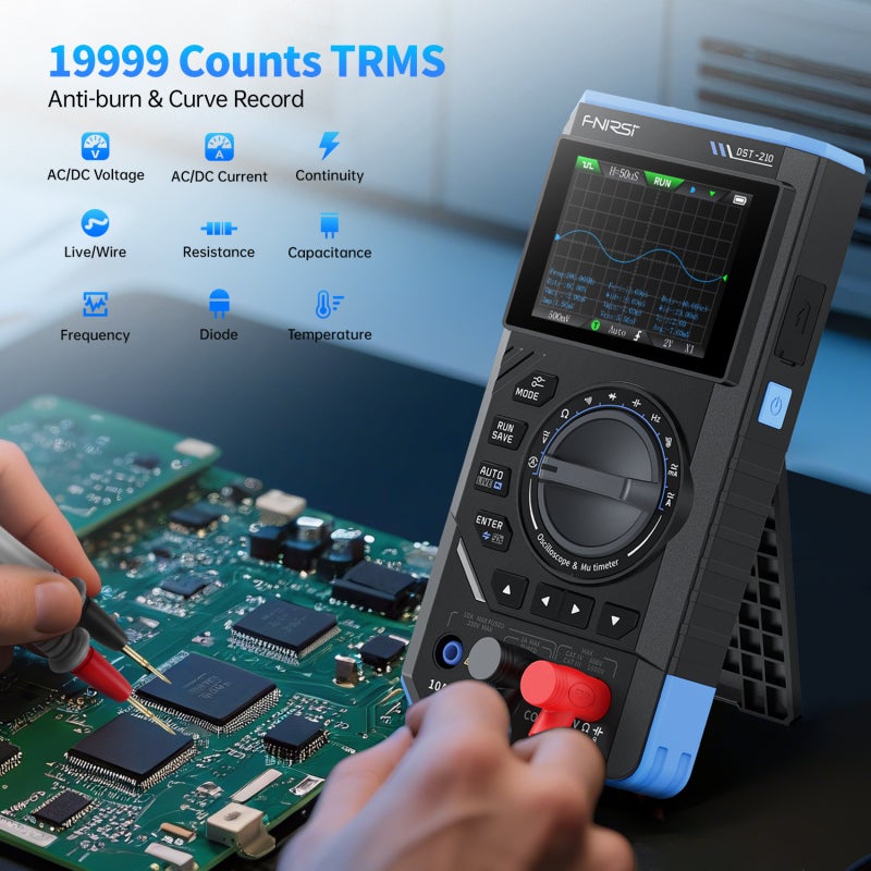 FNIRSI DST-201 جهاز متعدد الوظائف رقمي ثلاثي الوظائف ومقياس التذبذب ومصدر الإشارة 19999 عدادة عرض 1 ميجاهرتز معدل أخذ عينات 5 ميجا عينة في الثانية أداة كهربائية محمولة - Image 4