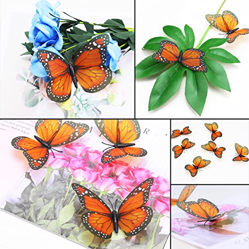 AQUEENLY 24 Pcs Monarch Butterfly Decorations Orange Butterflies for Crafts Premium Fake Butterflies Wall Decor for Room, Home, Wedding, Party (4.72'') - Image 4
