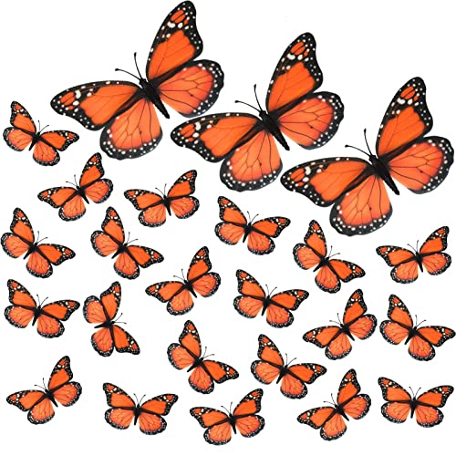 AQUEENLY 24 Pcs Monarch Butterfly Decorations Orange Butterflies for Crafts Premium Fake Butterflies Wall Decor for Room, Home, Wedding, Party (4.72'') - Image 1