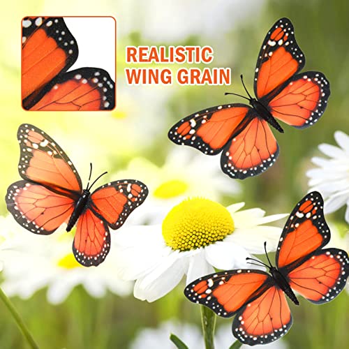 AQUEENLY 24 Pcs Monarch Butterfly Decorations Orange Butterflies for Crafts Premium Fake Butterflies Wall Decor for Room, Home, Wedding, Party (4.72'') - Image 3