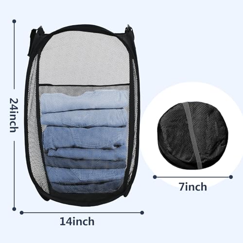 LXLOVESM Pop Up Laundry Hamper Mesh Laundry Basket Collapsible Foldable Hamper for Travel and Storage Black - Image 3