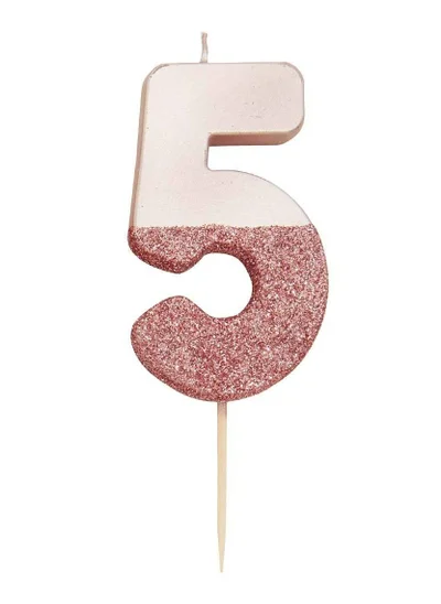 Talking Tables Rose Gold Glitter Number Candle - 5