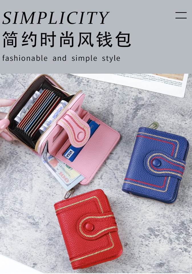 Multifunctional Solid Color PU Leather Wallet, RFID Blocking Design Portable Daily Storage Purse for Cards Cash Coin Business Use - Image 1
