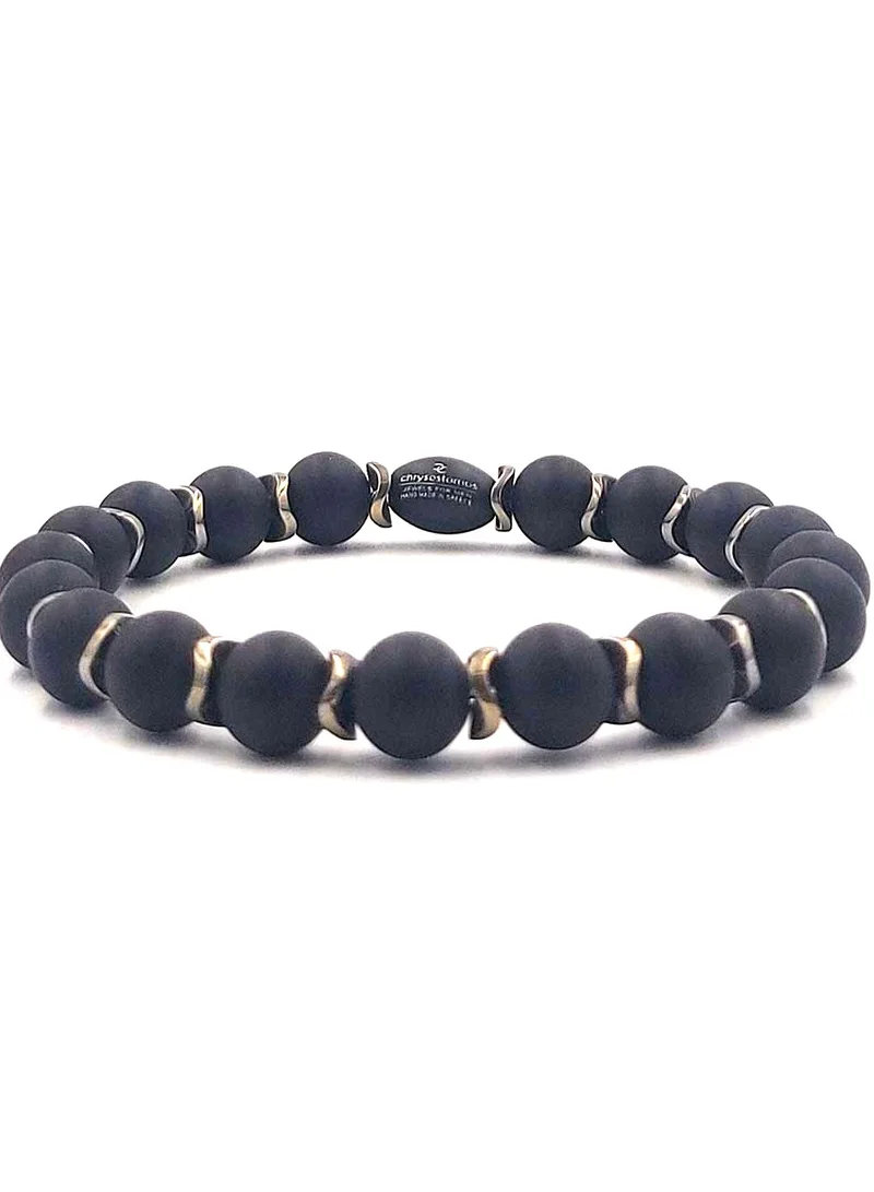 CHRYSOSTOMOS Handmade Beaded Bracelet for Men with Black Onyx and Gold Wave Hematite