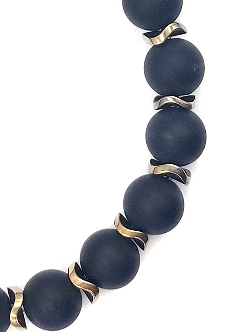 CHRYSOSTOMOS Handmade Beaded Bracelet for Men with Black Onyx and Gold Wave Hematite