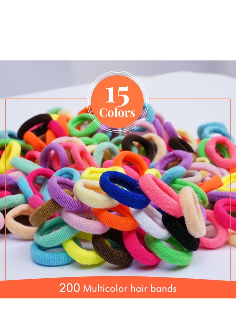 ABJ - 200 Pcs Baby Hair Ties, Cotton Toddler Hair Ties for Girls and Kids, Multicolor Small Seamless Hair Bands Elastic Ponytail Holders. - Image 1