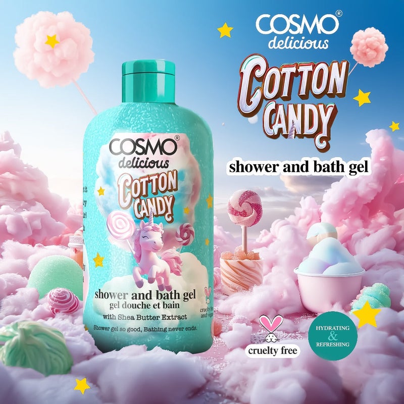 Cosmo Delicious Cotton Candy With Aloe Vera Shower & Bath Gel 400ml, Hydrating & Refreshing Body Wash, Sweet Cotton Candy Fragrance, Dead Skin Removal, Body Cleanser, Shower Gel For Women & Men - Image 2