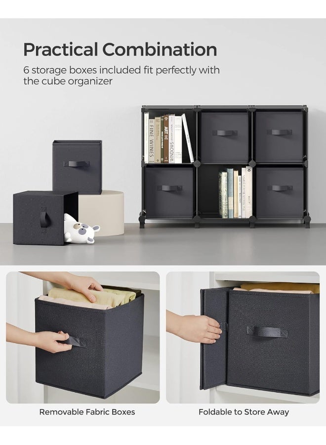 سونمجز منظم تخزين مكعبات سونغ ميكس مع صناديق تخزين، مجموعة من 6 منظم مكعبات، 6 صناديق قماش غير منسوجة قابلة للطي، قابلة للتخصيص، موفرة للمساحة، غرفة نوم، أسود حبري ورمادي فاتح 30x30x30 سم - Image 3