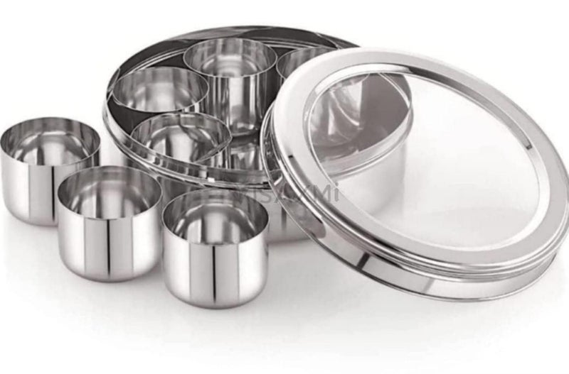 VISAXMI Masala Dabba Stainless Steel Masala Box for Kitchen Masala Dani for Kitchen Masala Dabba with 7 Containers1 Spoon Size no11 185cm Dia 15 LTR Capacity Medium - Image 2