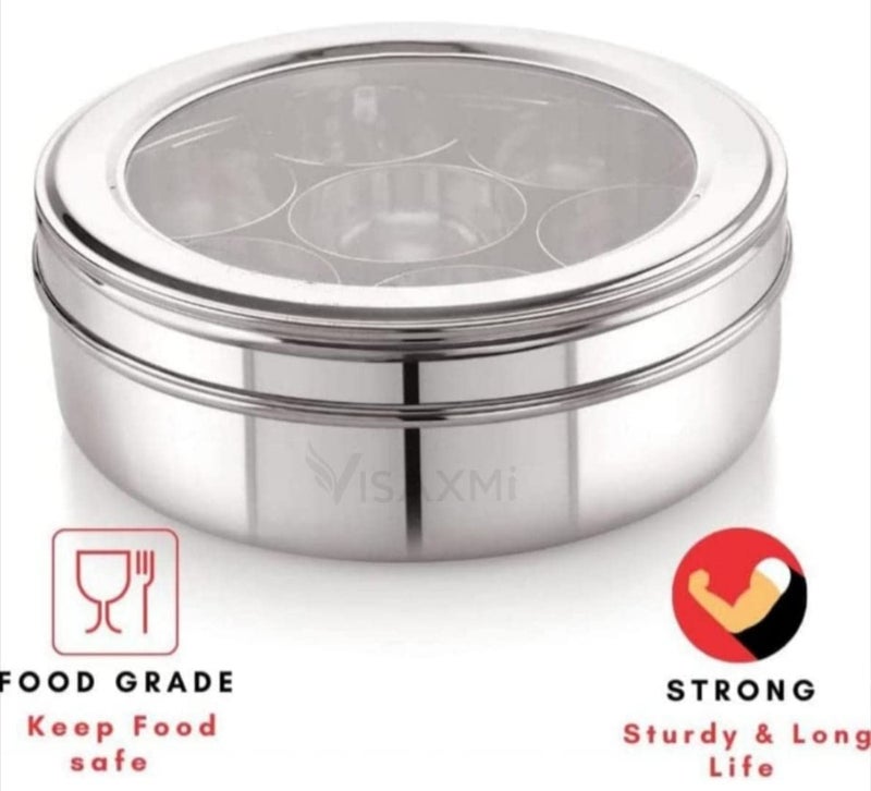 VISAXMI Masala Dabba Stainless Steel Masala Box for Kitchen Masala Dani for Kitchen Masala Dabba with 7 Containers1 Spoon Size no11 185cm Dia 15 LTR Capacity Medium - Image 5