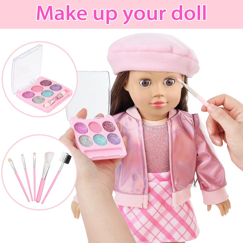 Ecore Fun 17-Piece 18 Inch Doll Accessories Cosmetic Set with Backpack & Outfits | Pretend Play Makeup Kit for 18"" Dolls | Includes Lipstick  Eyeshadow  Brushes  Accessories & Stylish Clothes - Image 3