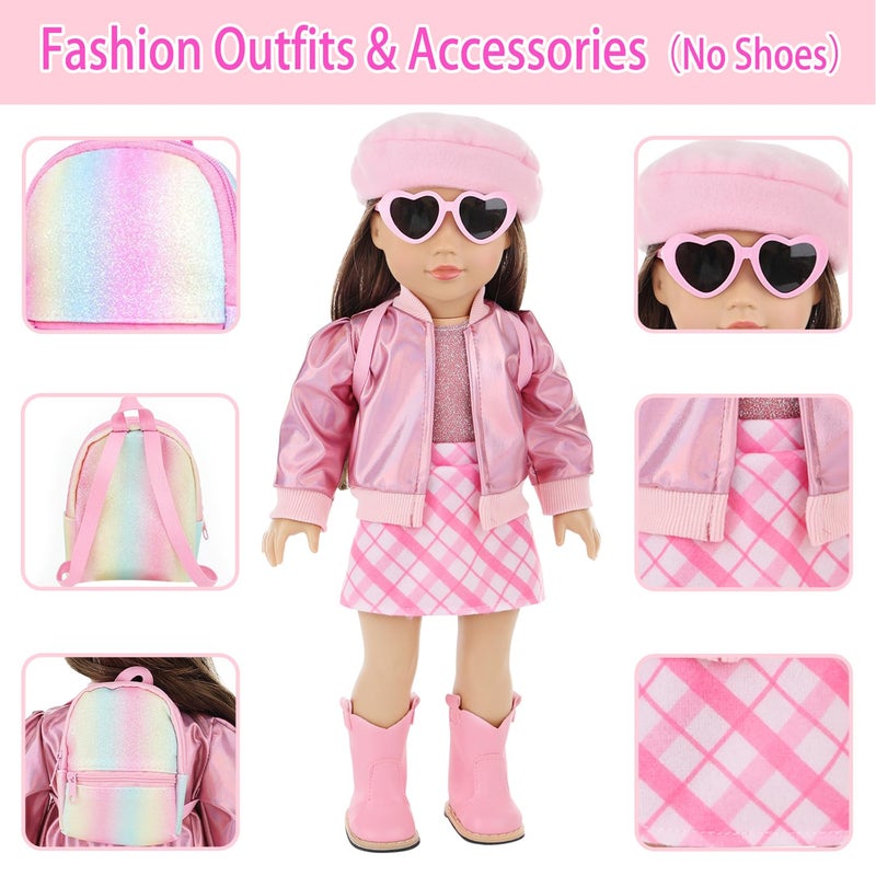 Ecore Fun 17-Piece 18 Inch Doll Accessories Cosmetic Set with Backpack & Outfits | Pretend Play Makeup Kit for 18"" Dolls | Includes Lipstick  Eyeshadow  Brushes  Accessories & Stylish Clothes - Image 2