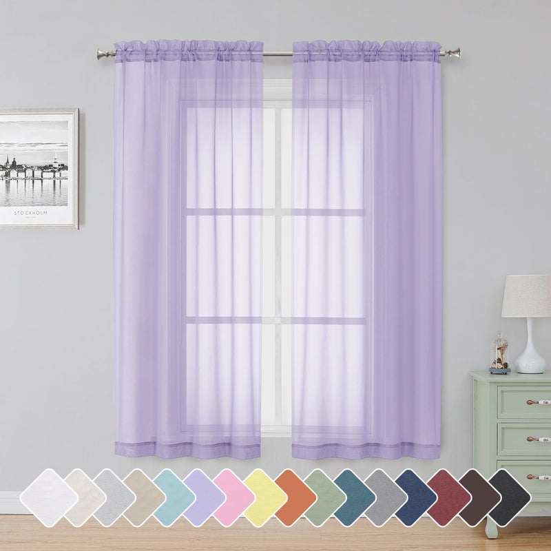 Simplebrand Lavender Sheer Curtains 63 Inch Length 2 Panels, Rod Pocket Solid Color Window Sheer Curtain Panels, Elegant Curtains & Drapes for Living Room, Bedroom 2 Panels (42" W x 63" L) - Image 1