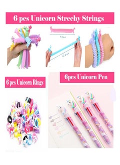 JOLLITY LLC Unicorn Party Favors for Kids Drawstring Gift Bags Keychains Rings Squishy Eggs Slingshots String Puzzle Pen Tattoo Birthday Party Goodie Bags Fillers (70 pcs)  - Image 2