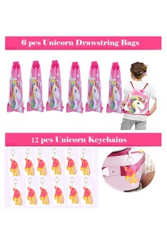 JOLLITY LLC Unicorn Party Favors for Kids Drawstring Gift Bags Keychains Rings Squishy Eggs Slingshots String Puzzle Pen Tattoo Birthday Party Goodie Bags Fillers (70 pcs)  - Image 4