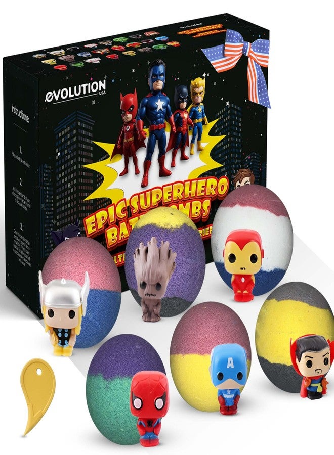 EvolutionUSA 6pc Epic Superhero Bath Bombs for Kids – Childrens Super Hero Bath Bombs Toy Inside, Organic Bathbomb with Surprise, Superhero Bath Fizzers, Lush Bathbombs Easter, Christmas, Birthday - Image 1