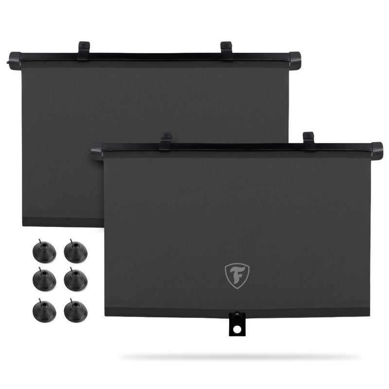 Firestone 2 Pack Retractable Automotive Sunshade Car Window Sunshades - Blocks 99% UV Rays, Lightweight & Compact Car Side Window Shade with Automatic Retract Button, Blocks Glare & Heat, Black - Image 1