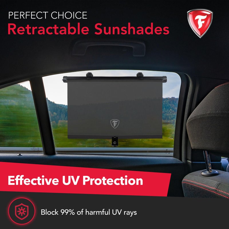Firestone 2 Pack Retractable Automotive Sunshade Car Window Sunshades - Blocks 99% UV Rays, Lightweight & Compact Car Side Window Shade with Automatic Retract Button, Blocks Glare & Heat, Black - Image 2