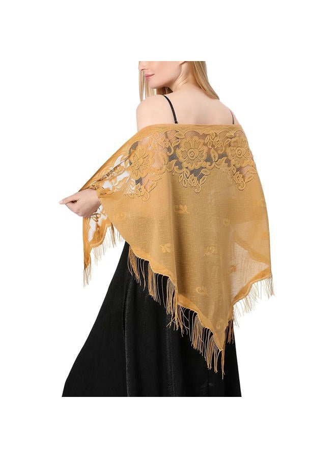 Ladiery Triangle Lace Shawls and Wraps for Evening Dresses with Tassels for Evening Party Mesh Wedding Shawls - Image 3