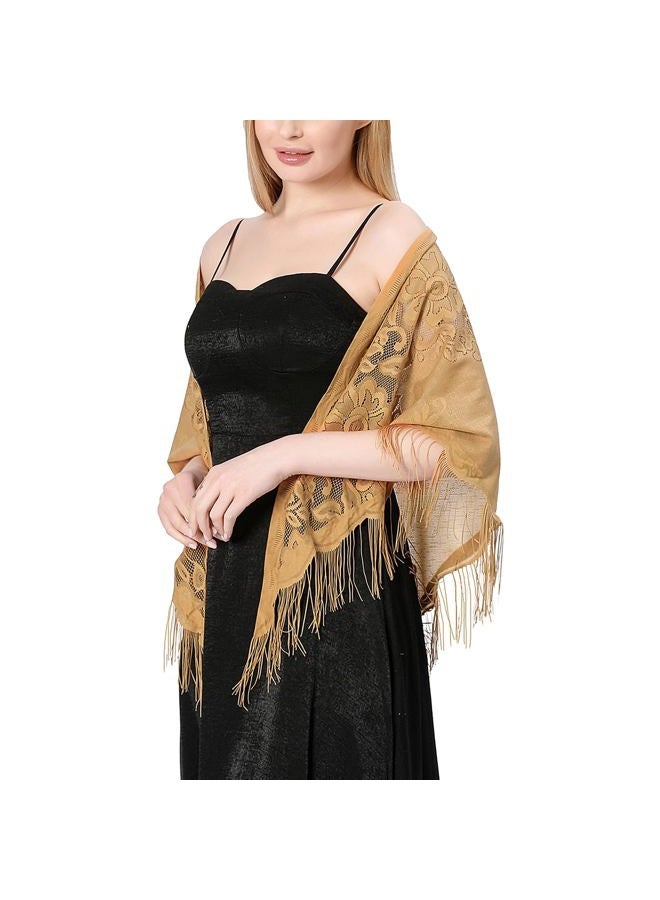 Ladiery Triangle Lace Shawls and Wraps for Evening Dresses with Tassels for Evening Party Mesh Wedding Shawls - Image 4